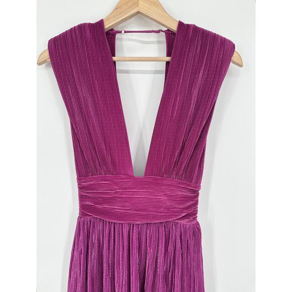 Sabina Musayev Judith Gown V-Neck Pleated Lace-Up Backless Tiered Maxi Dress - Picture 6 of 16